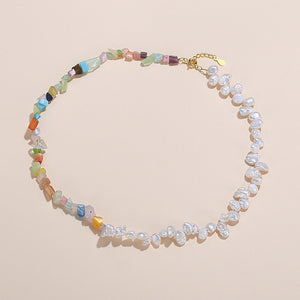 FX0722 925 Sterling Silver Freshwater Pearl Colorful Stone Necklace