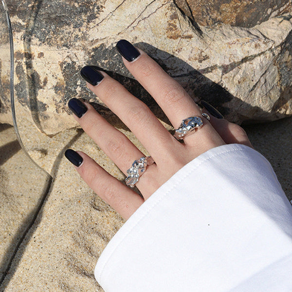 RHJ1113 925 Sterling Silver Simple Irregular Women Open Ring