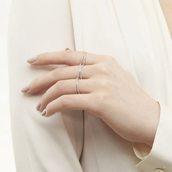 FJ0434 925 Sterling Silver Criss-Cross Zircon Ring