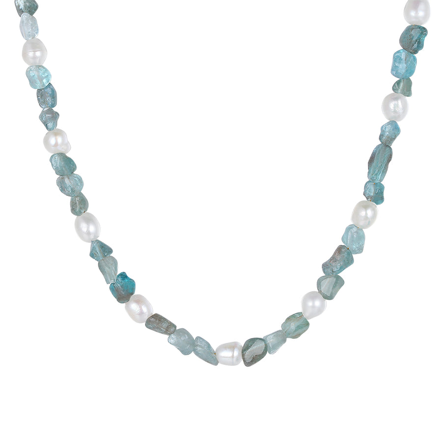 PN0009 925 Sterling Silver Blue Crystal Frehwater Pearl Necklace