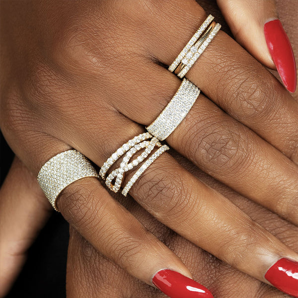 FJ0673 925 Sterling Silver Crossover Zircon Band Ring