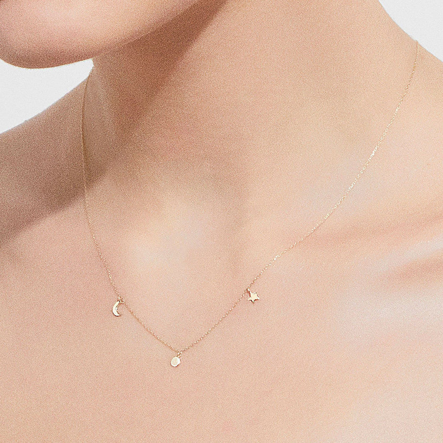 FX0543 925 Sterling Silver Star & Moon Necklace