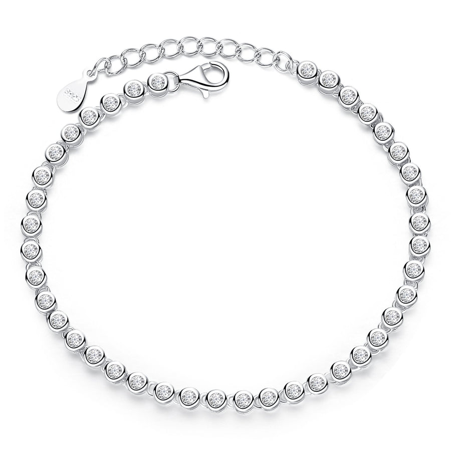 YS1230 925 Sterling Silver Sparkling Tennis Charm Bracelet