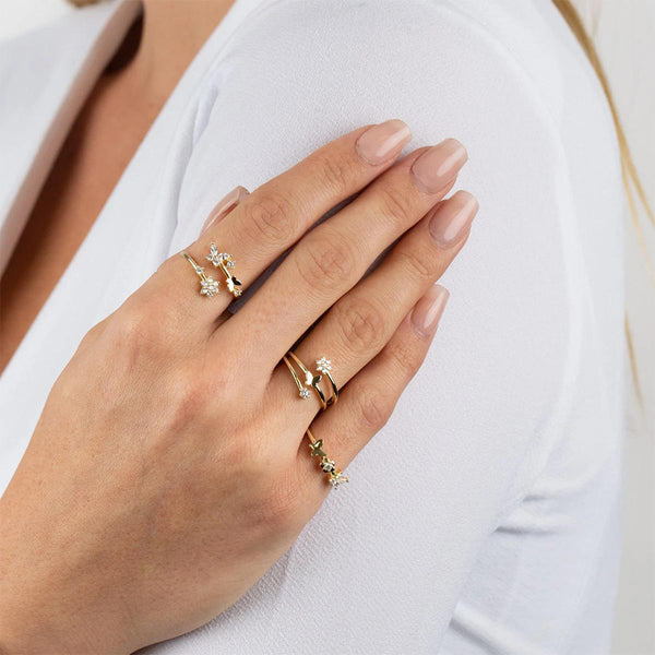 FJ0472 925 Sterling Silver CZ Flower x Butterfly Wrap Ring