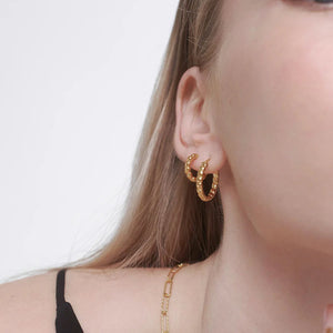 FE1989 925 Sterling Silver Beaded Gold Hoop Earrings