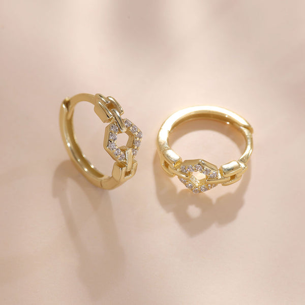 YHE0398 925 Sterling Silver Gold Cubic Zirconia Huggie Earring