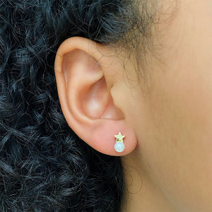 FE1591 925 Sterling Silver Kids Star Pearl Studs Earrings