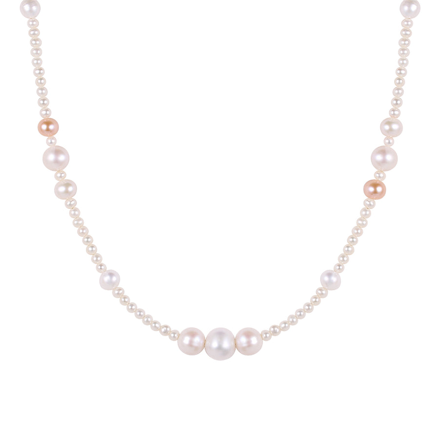 FX0807 925 Sterling Silver Pink White Freshwater Pearl Necklace