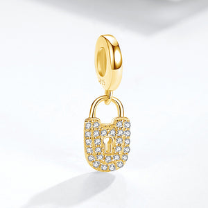 PY1930_M 925 Sterling Silver Gold Lock Pendant Charm