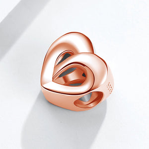 PY1925_W 925 Sterling Silver Rose Gold Heart charm bead