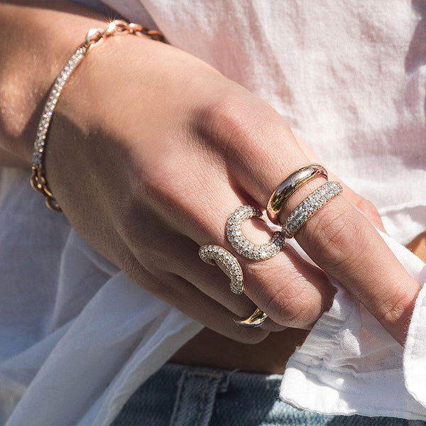 FJ0403 925 Sterling Silver Zircon Open Double Ring