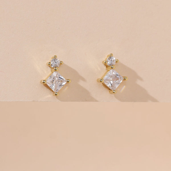 YHE0452 925 Sterling Silver Geometric Square CZ Stud Earring