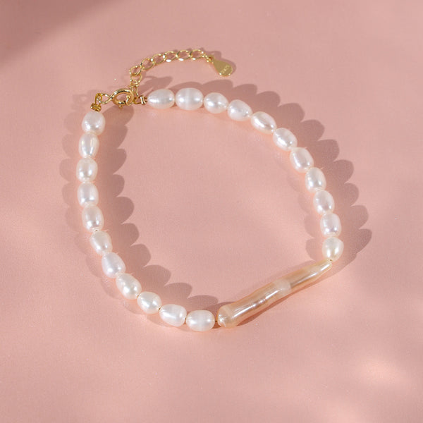 PB0041 925 Sterling Silver Freshwater Pearl Dainty Bracelet