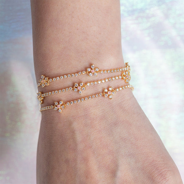 FS0226 925 Sterling Silver Floral Pave Zircon Bracelet