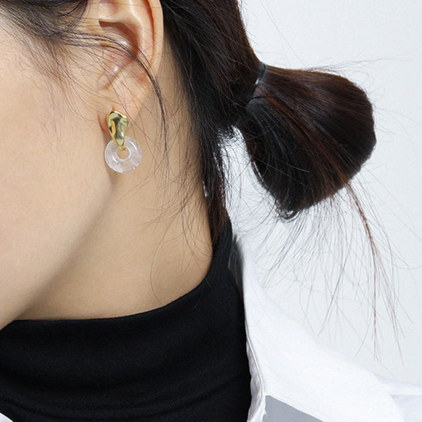 RHE1104 925 Sterling Silver Minimalist White Crystal Irregular Stud Earring