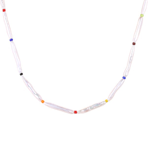 FX0806 925 Sterling Silver Rainbow Bead Long Pearl Necklace