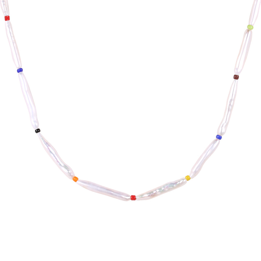 FX0806 925 Sterling Silver Rainbow Bead Long Pearl Necklace