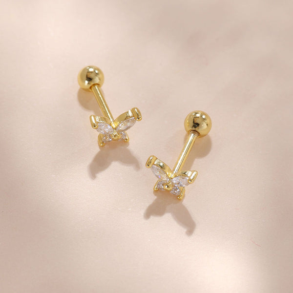 YHE0443 925 Sterling Silver Mini Butterfly Stud Earring With Cubic Zirconia