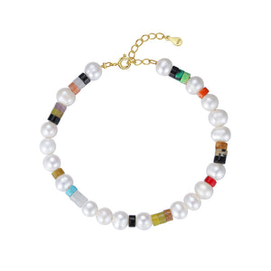 PB0031 925 Sterling Silver 6-7MM Freshwater Pearl Colorful Stone Bracelets
