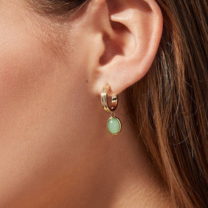 FE1284 925 Sterling Silver Green Gemstone Hoop Earrings