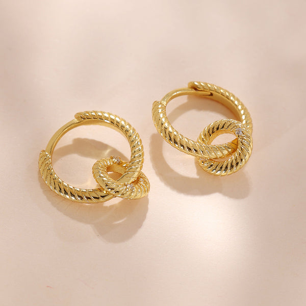 YHE0380 925 Sterling Silver Interlock Round Twist Hoop For Women
