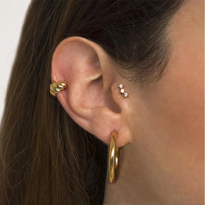 FE1304 925 Sterling Silver Gold Cubic Zircon Triple Spark Stud Earrings