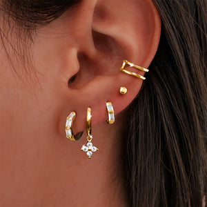 FE1068 925 Sterling Silver Double Crystal Hoop Earrings