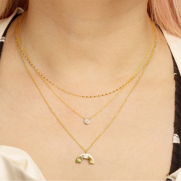 FX0880 925 Sterling Silver Rainbow Colorful Cubic Zirconia Pendant Necklace