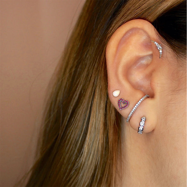 FE1272 925 Sterling Silver Open Red Heart Stud Earrings