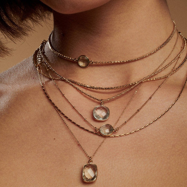 FX0649 925 Sterling Silver Crystal Beaded Chain Necklace