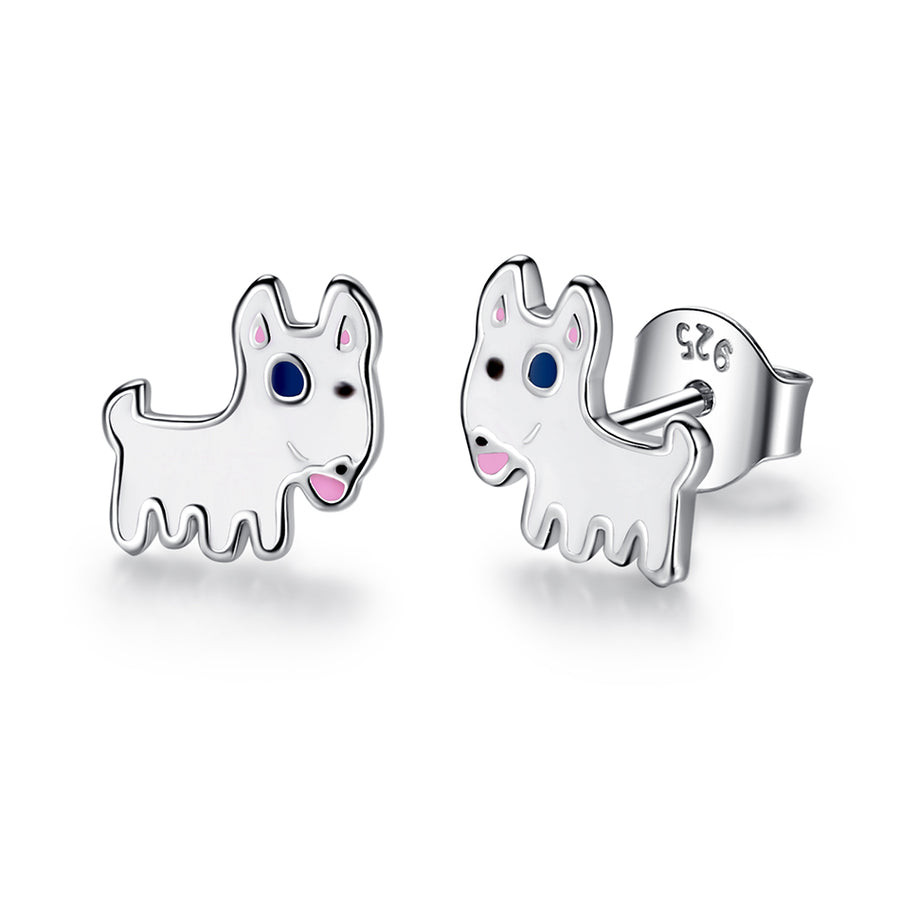 ETYE3269 925 Sterling Silver Small Enamel Dog Stud Earrings For Kids