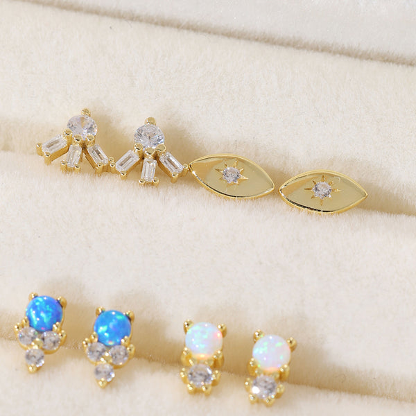 YHE0454 925 Sterling Silver Stacked Ladder Cubic Zirconia Spring Stud Earrings