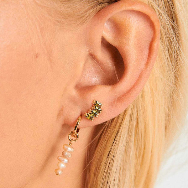 FE1930 925 Sterling Silver Quartet Baguette Green CZ Mini Stud Earrings