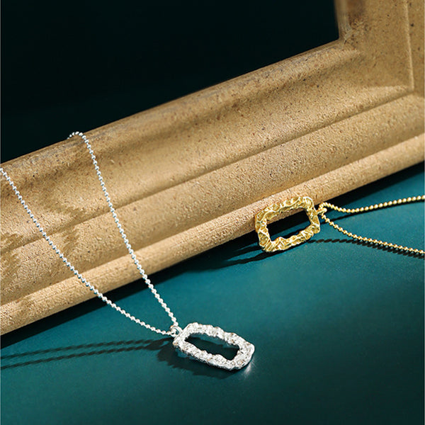 RHX1027 Hammered Rectangle Pendant Bead Chain Necklace