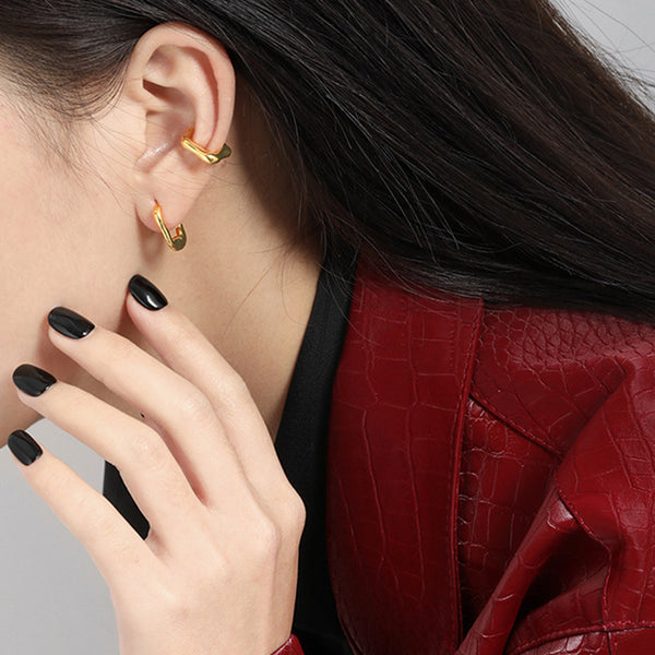 RHE1056 925 Sterling Silver Irregular Geometry Ear Cuff