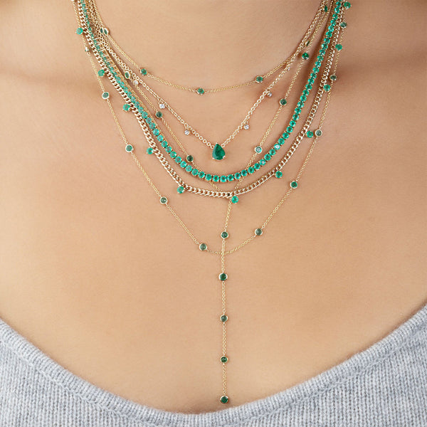 FX0663 925 Sterling Silver Emerald Pear Solitaire Necklace