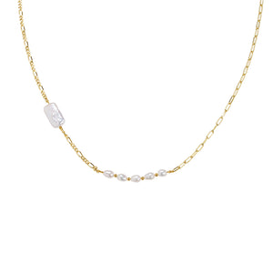 FX0738 925 Sterling Silver Freshwater Pearl Chain Necklace
