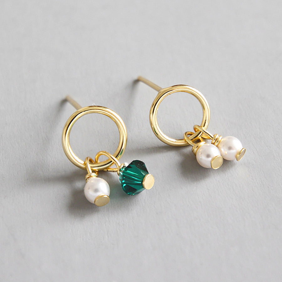 RHE1029 Pearl Emerald Crystal Beads Stud