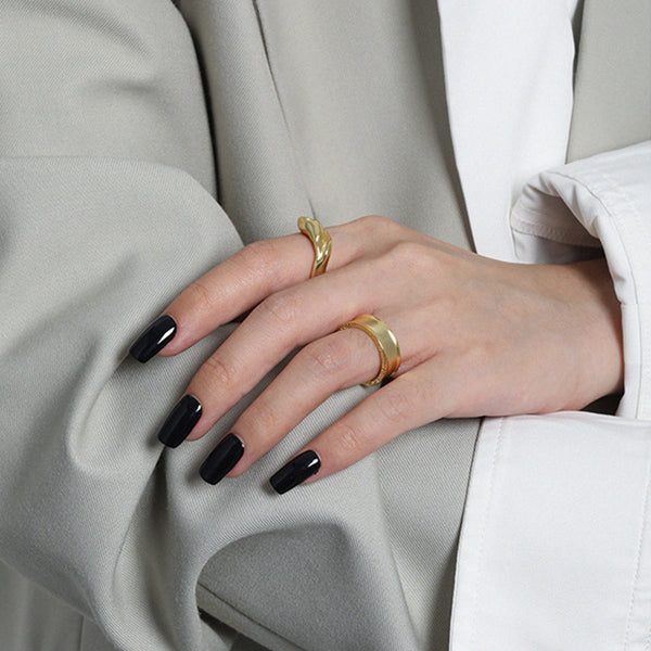 RHJ1118 925 Sterling Silver Irregular Trendy Open Ring