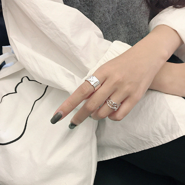 RHJ1131 925 Sterling Silver Irregular Texture Open Ring