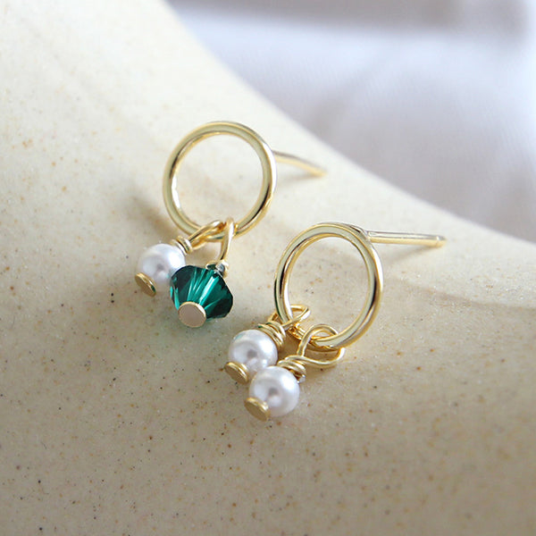 RHE1029 Pearl Emerald Crystal Beads Stud