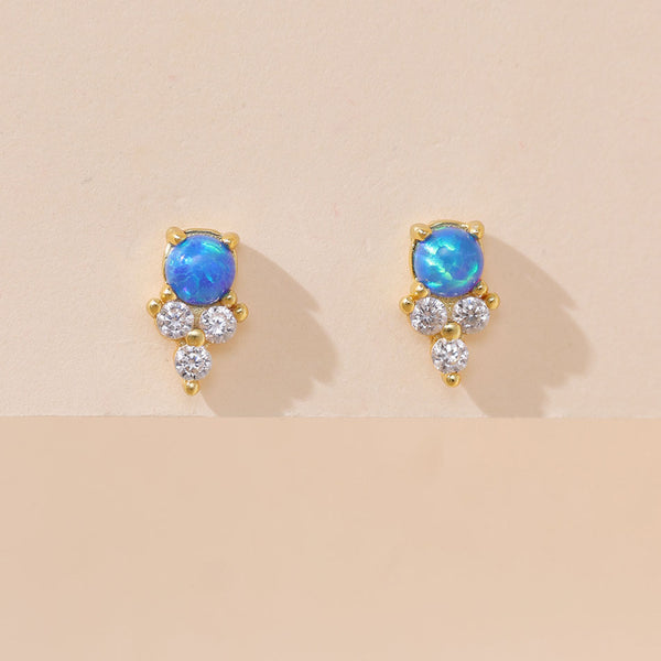 YHE0385 925 Sterling Silver Blue Opal & CZ Trendy Stud For Women