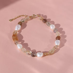 PB0006 925 Sterling Silver Pearl & Copper Hair Crystal Stone Bracelet