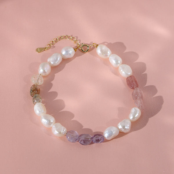 PB0042 925 Sterling Silver Freshwater Pearl Colorful Crystal Women Bracelet