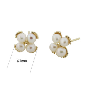 PE0092 925 Sterling Silver Quartet Plump Pearls Flower Stud Earrings