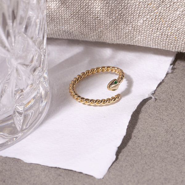 FJ0762 925 Sterling Silver Bead Snake Open Ring