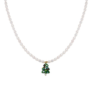 FX0739 925 Sterling Silver Christmas Tree Freshwater Pearl Necklace