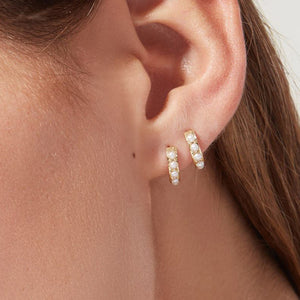 FE1286 925 Sterling Silver Pearl Huggie Hoops Earrings