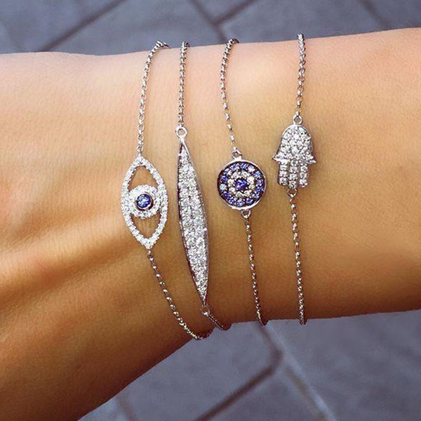 FS0147 925 Sterling Silver Blue Evil Eye Disc Bracelet