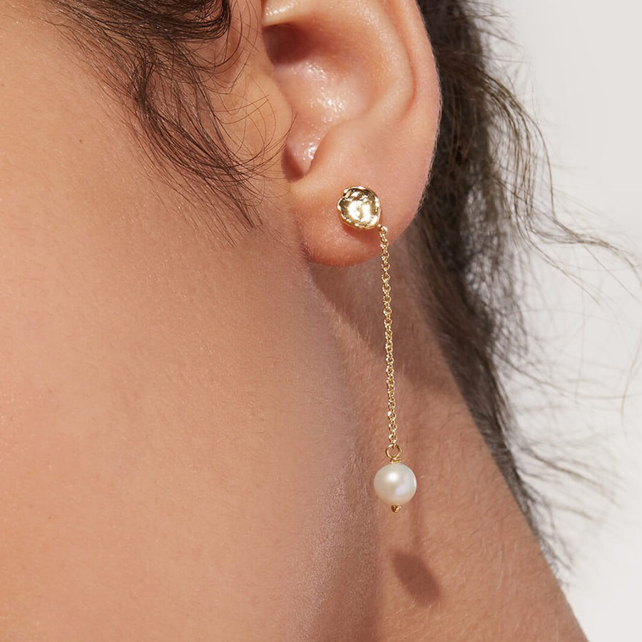 FE1735 925 Sterling Silver Freshwater Pearl Long Chain Stud Earring